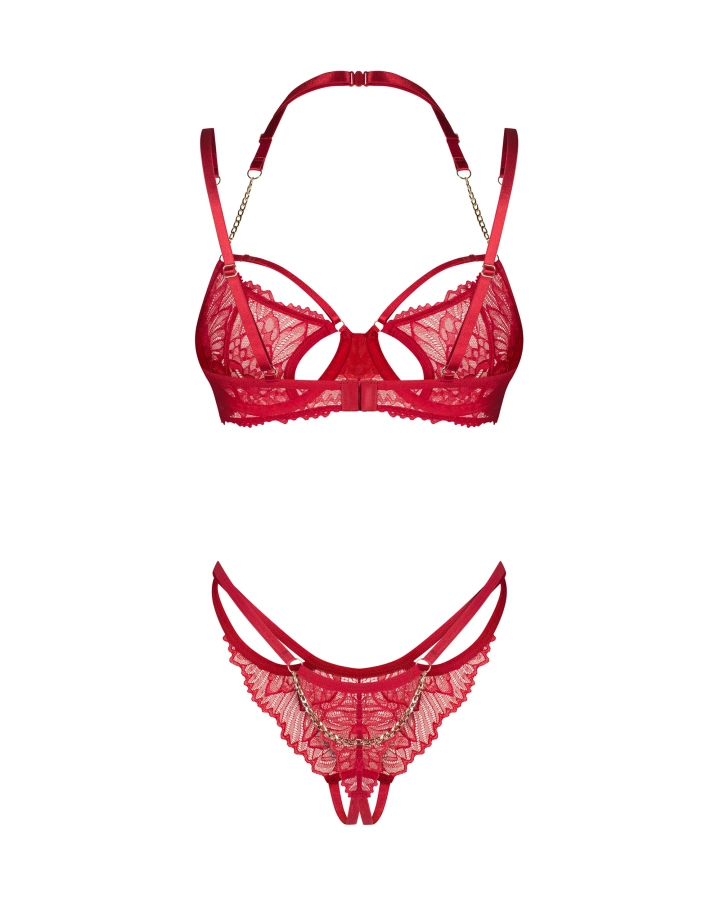 Ensemble de lingerie rouge avec des chaînes en or