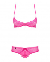 Demi soutien-gorge et string ouvert rose