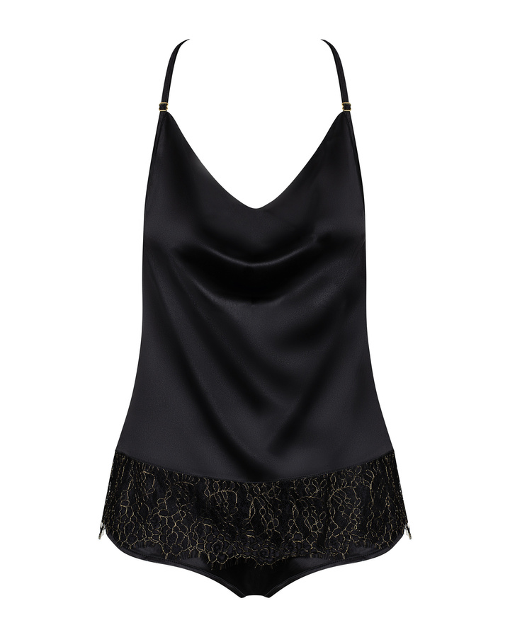 Ensemble noir satinĂ© : top & shorty