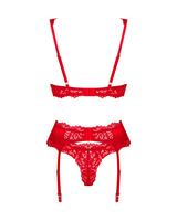 Ensemble rouge : soutien-gorge, portes jarretelles et string