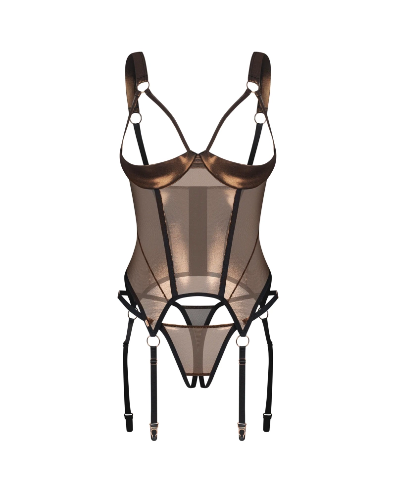 Corset avec coupe scintillante et string ouvert