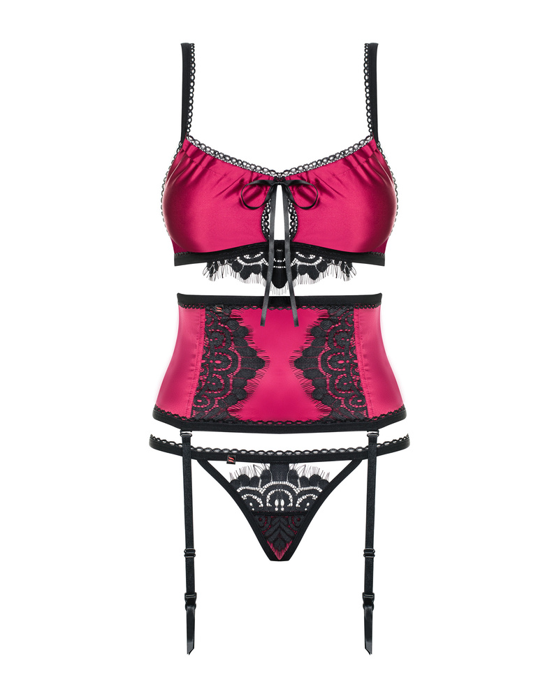 Ensemble rose sexy avec porte-jarretelles