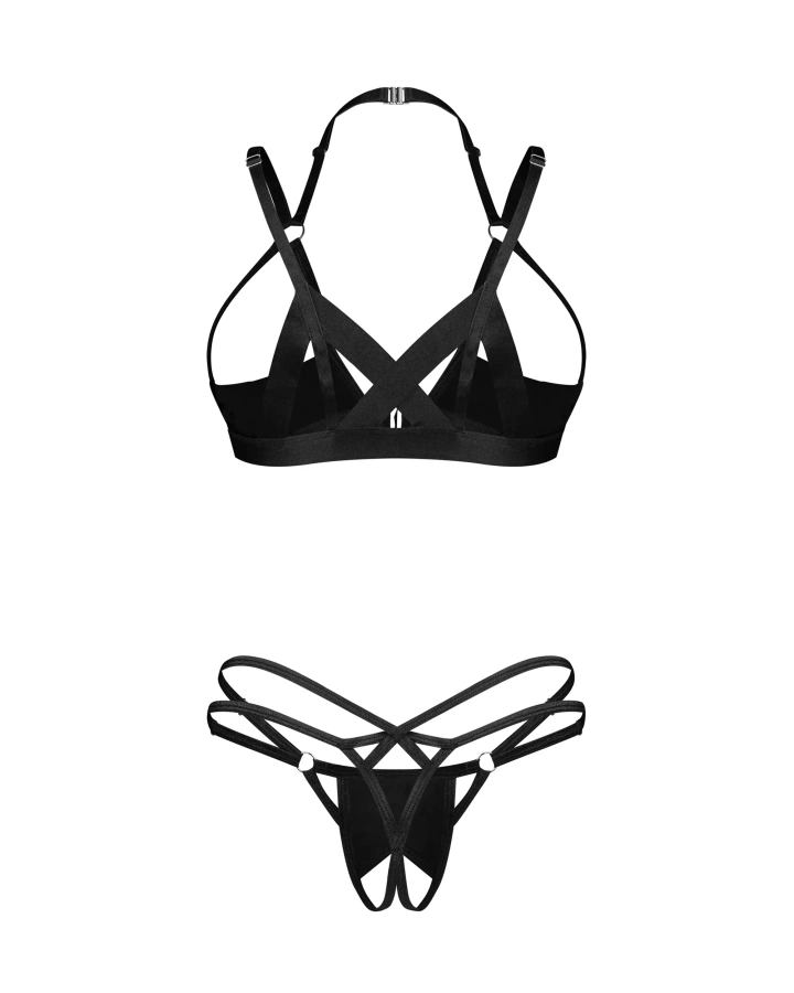 Ensemble de lingerie : soutien-gorge ouvert et string ouvert