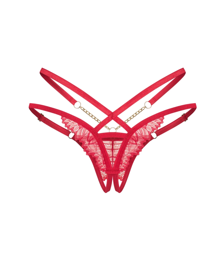 String ouvert rouge avec des chaînes dorées