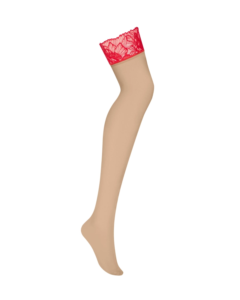 Bas beige avec dentelle rouge