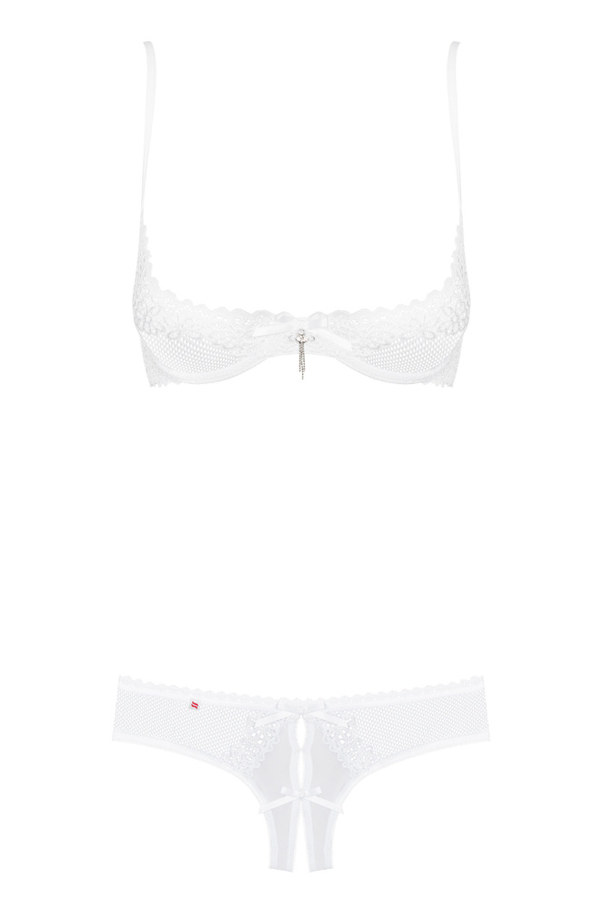 Demi-soutien-gorge et string rouge avec entrejambe ouvert