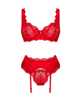Ensemble rouge : soutien-gorge, portes jarretelles et string