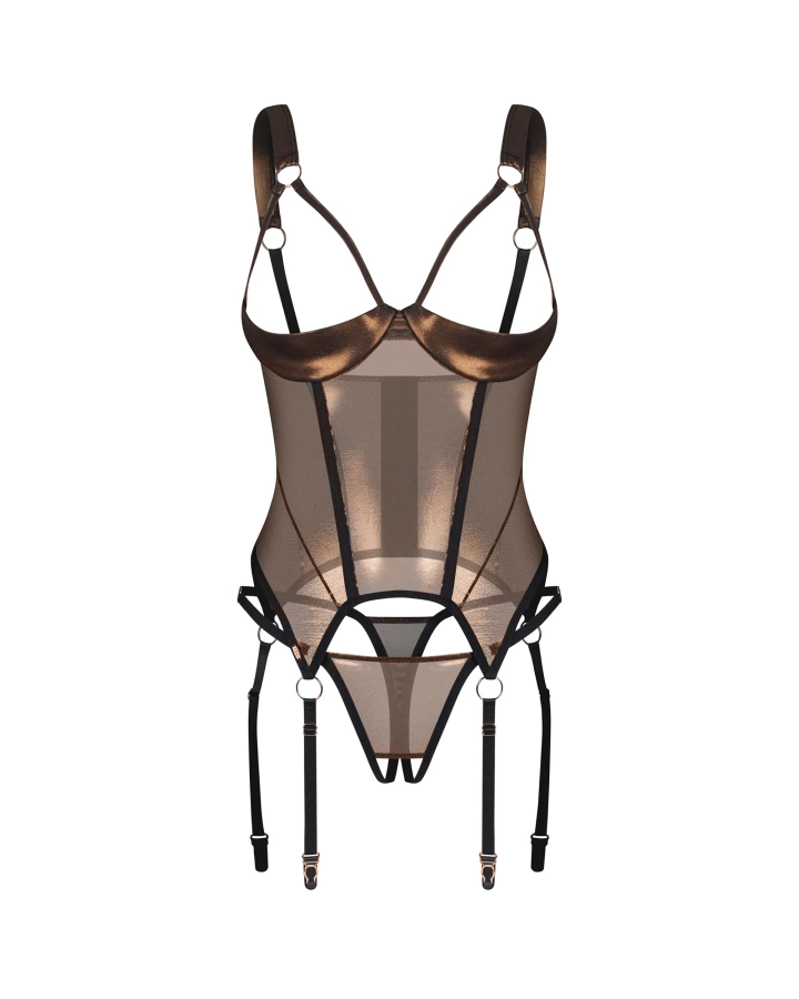 Corset avec coupe scintillante et string ouvert