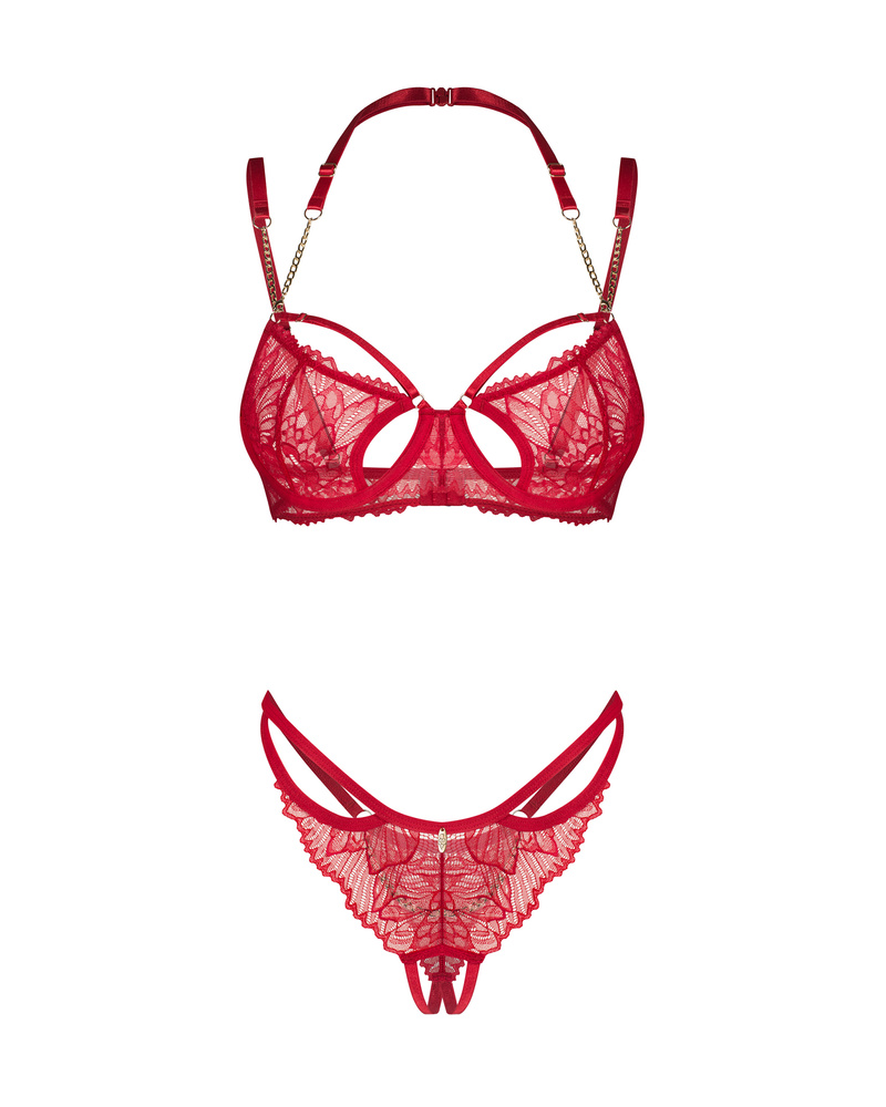 Ensemble de lingerie rouge avec des chaînes en or