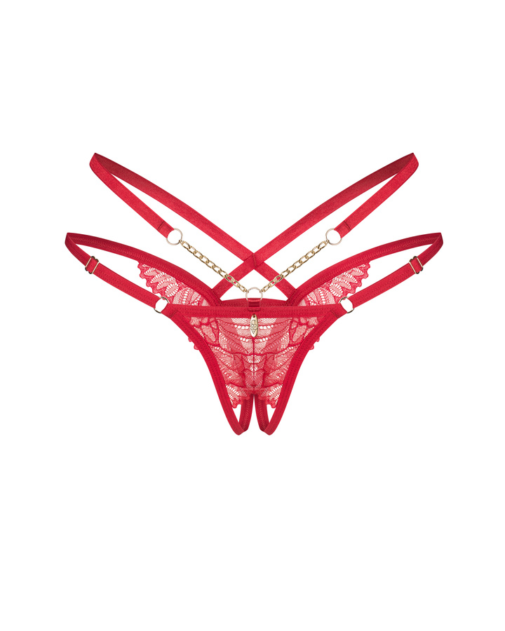 String ouvert rouge avec des chaînes dorées